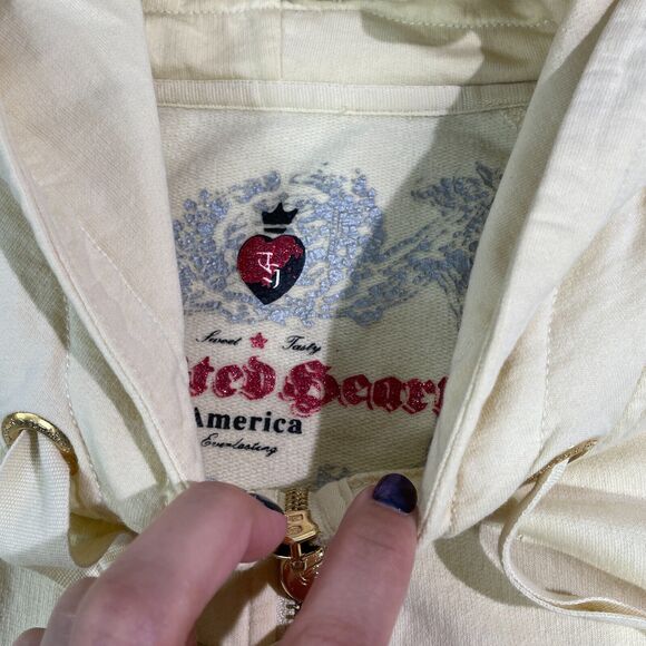 Twisted Heart Sweater Women L Yellow Full Zip Hoodie Star Sequin Y2K Grunge - Picture 5 of 8